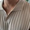 Striped Summer Knit Elastic Polo - Loose Fit Short Sleeve Shirt