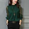 Womens Spring Chiffon Shirt With Lace Vneck And Long Sleeves For Casual Daily Wear