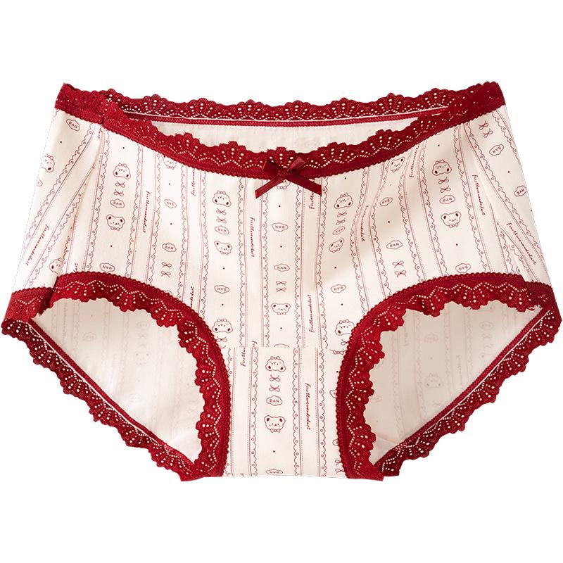 Female Spring and Autumn Benming Year Marriage Red Cotton 10A Antibacterial Briefs