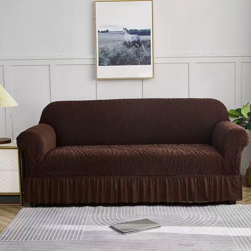 Thickened Elastic Jacquard Ruffle Sofa Cover for Three-Seater, Dustproof and All-Season.