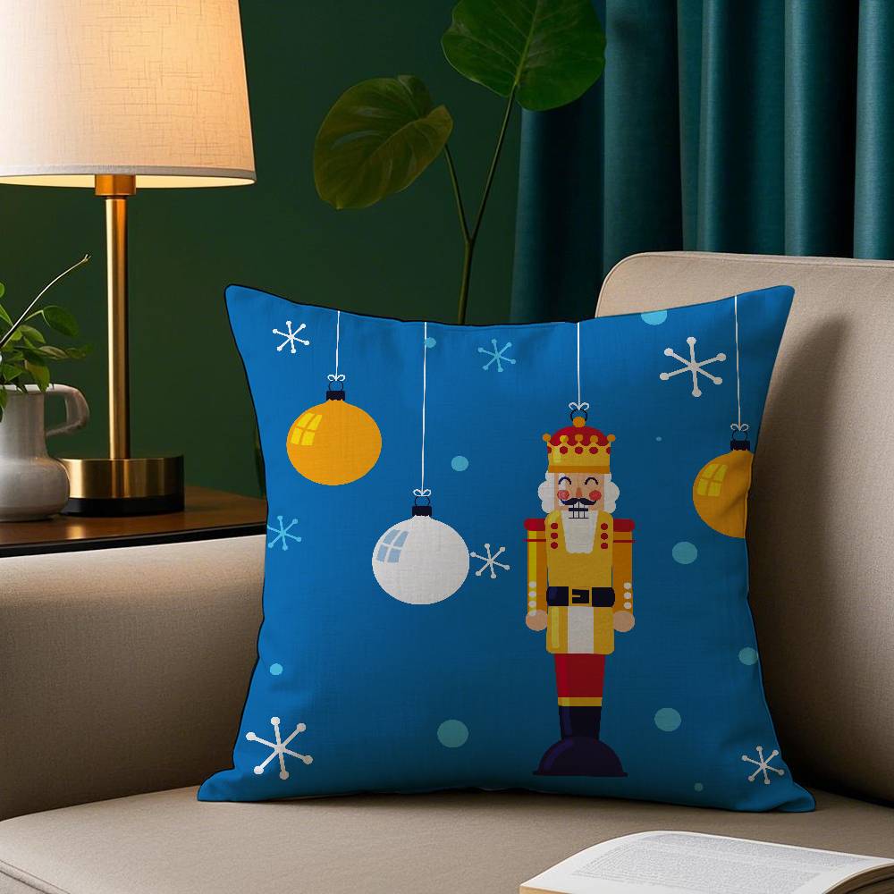 

Nutcracker Soldier Toy Pillow Case Short Plush Print Cushion Cover Square Throw Pillow Covers Sofa Home Decor 12x12Inch