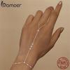 BAMOER 925 Silver Adjustable Hand Chain Bracelet Four-leaf Clover CZ Finger-Wrist Link for Women Xmas Body Jewelry 14K
