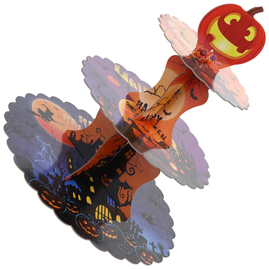 Halloween Themed Multi Tier Paper Dessert Stand For Spooky Party Tabletop Decoration And Sweet Treats Display