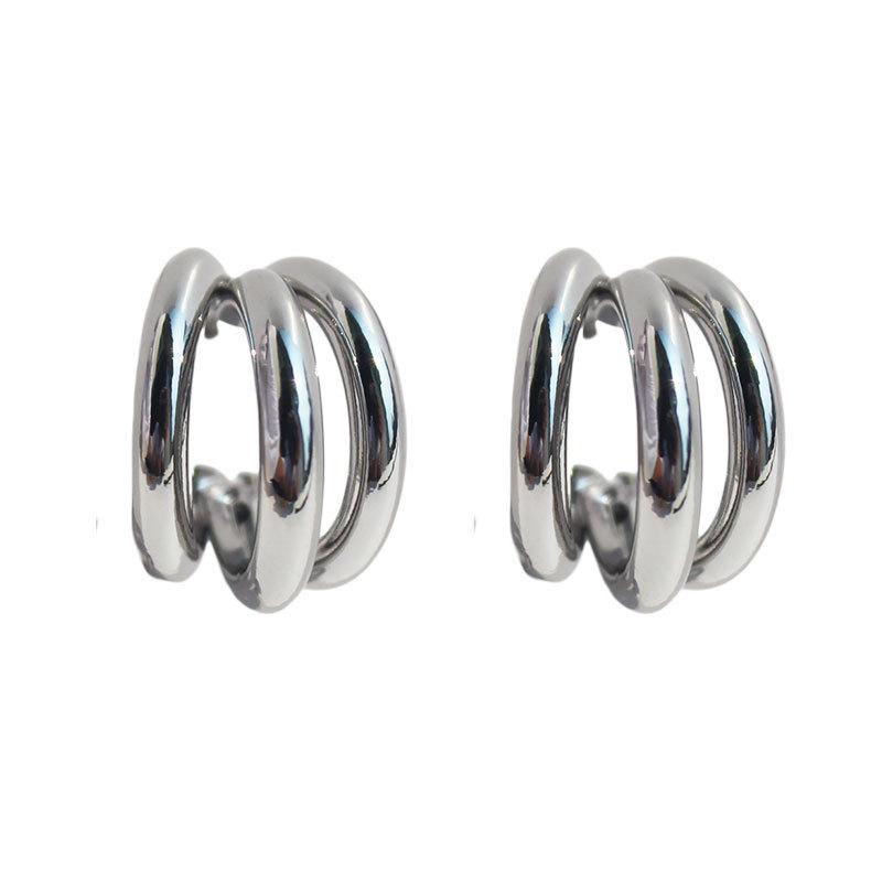 Real Gold-Plated Copper Crazy Sister Classic Three-Tube Earrings: Women's C-Shaped Hoop Silver Needle 300