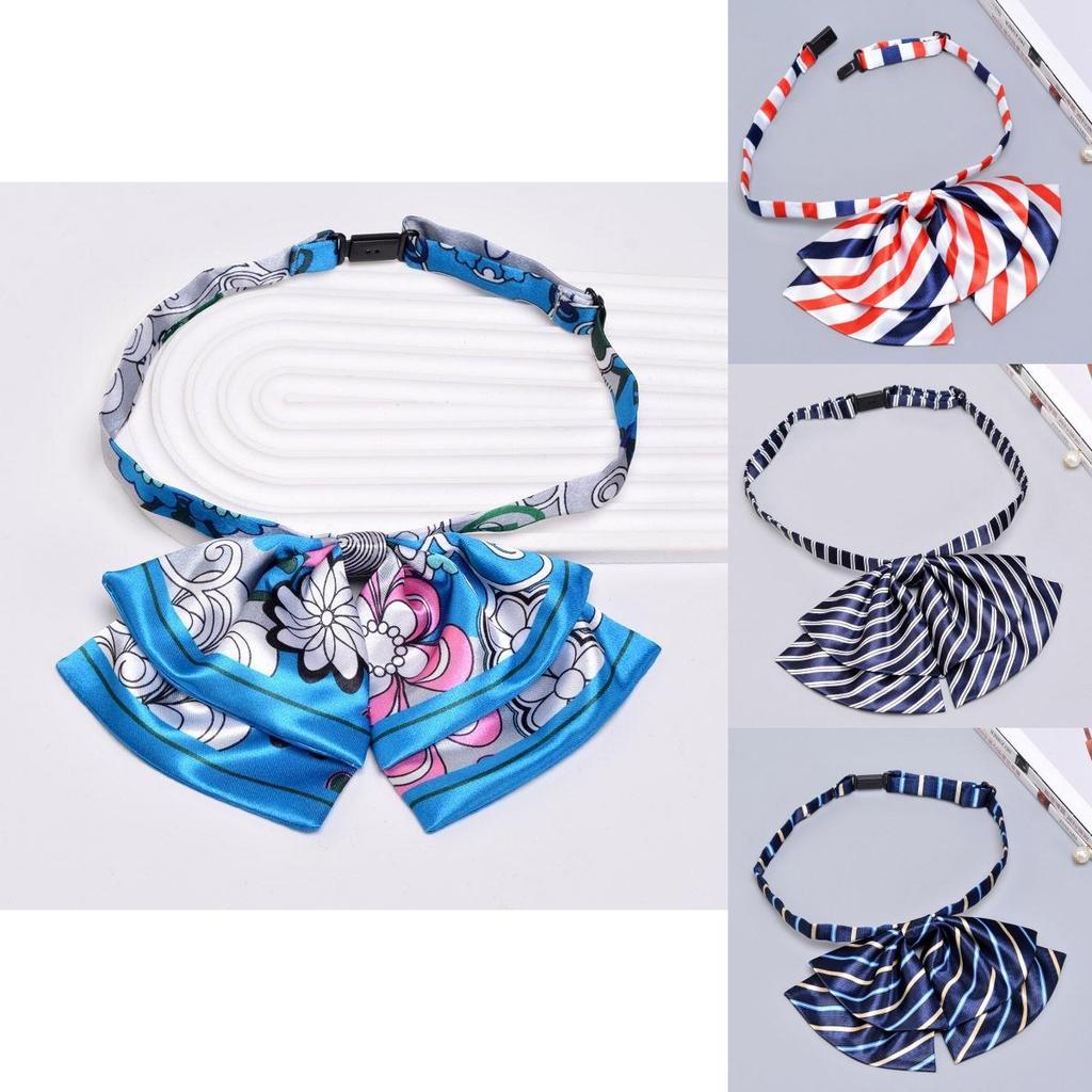 Business Attire Double Layer Bow Tie For Women With Polyester Material And Button Fastening