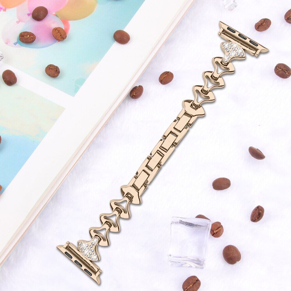 

Женский ремешок с бриллиантами для Apple Watch Series 10 9 8 7 6 SE 5 4 3 2 ремешок из нержавеющей стали для iwatch 46 мм 41 мм 45 мм 40 мм 44 мм 49 мм 42 мм 38 мм iwatch 10 42mm золотой