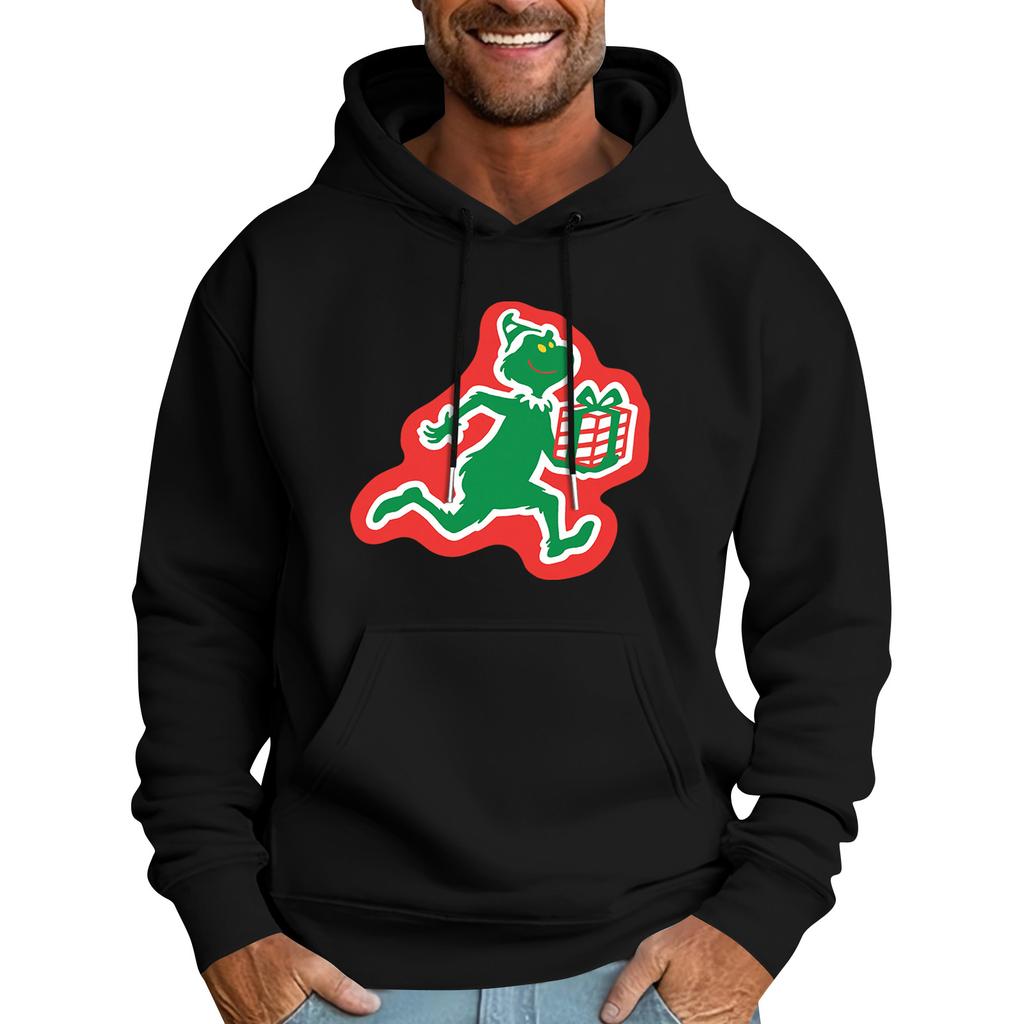 Men's Casual Sports Hooded Pocket Christmas Print Long Sleeve Sweatshirt