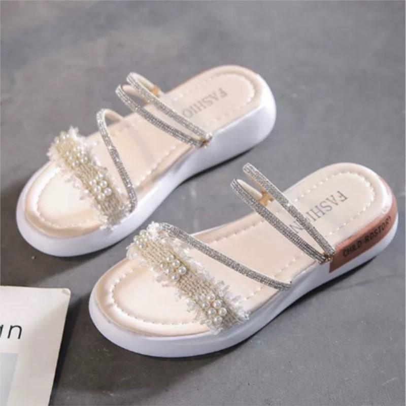 Flat-bottomed Water Diamond Two-wear Sandals for Women, New Summer Style with Flip-flops and Thick-soled Wedge Heels Ladies C513