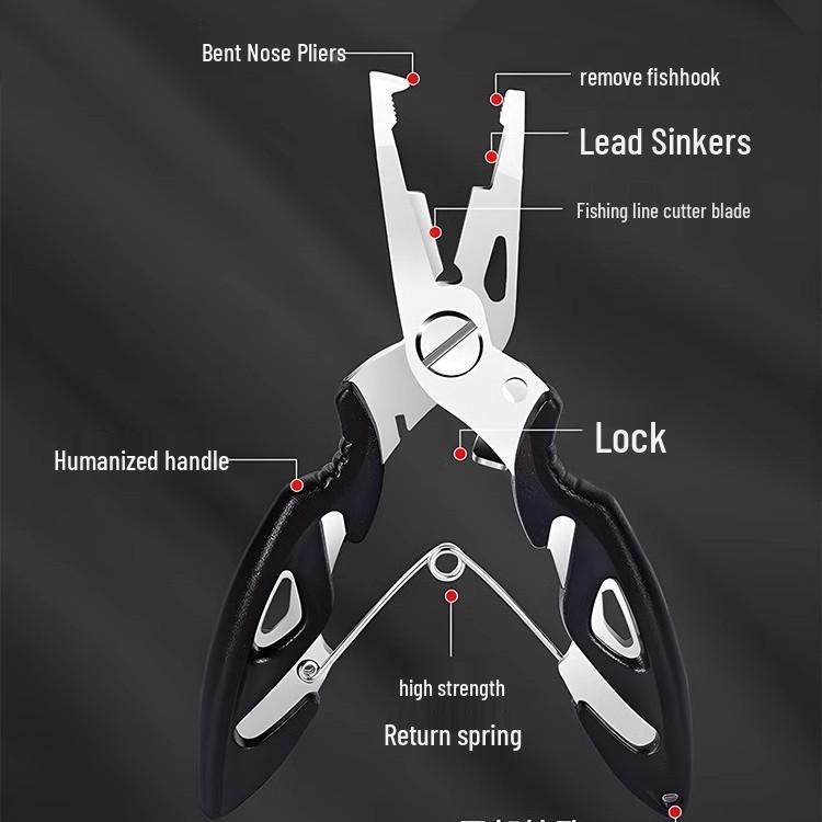 Multifunctional Stainless Steel Fishing Tool: Scissors, Hook Remover, Lure Pliers, and Split Ring Opener