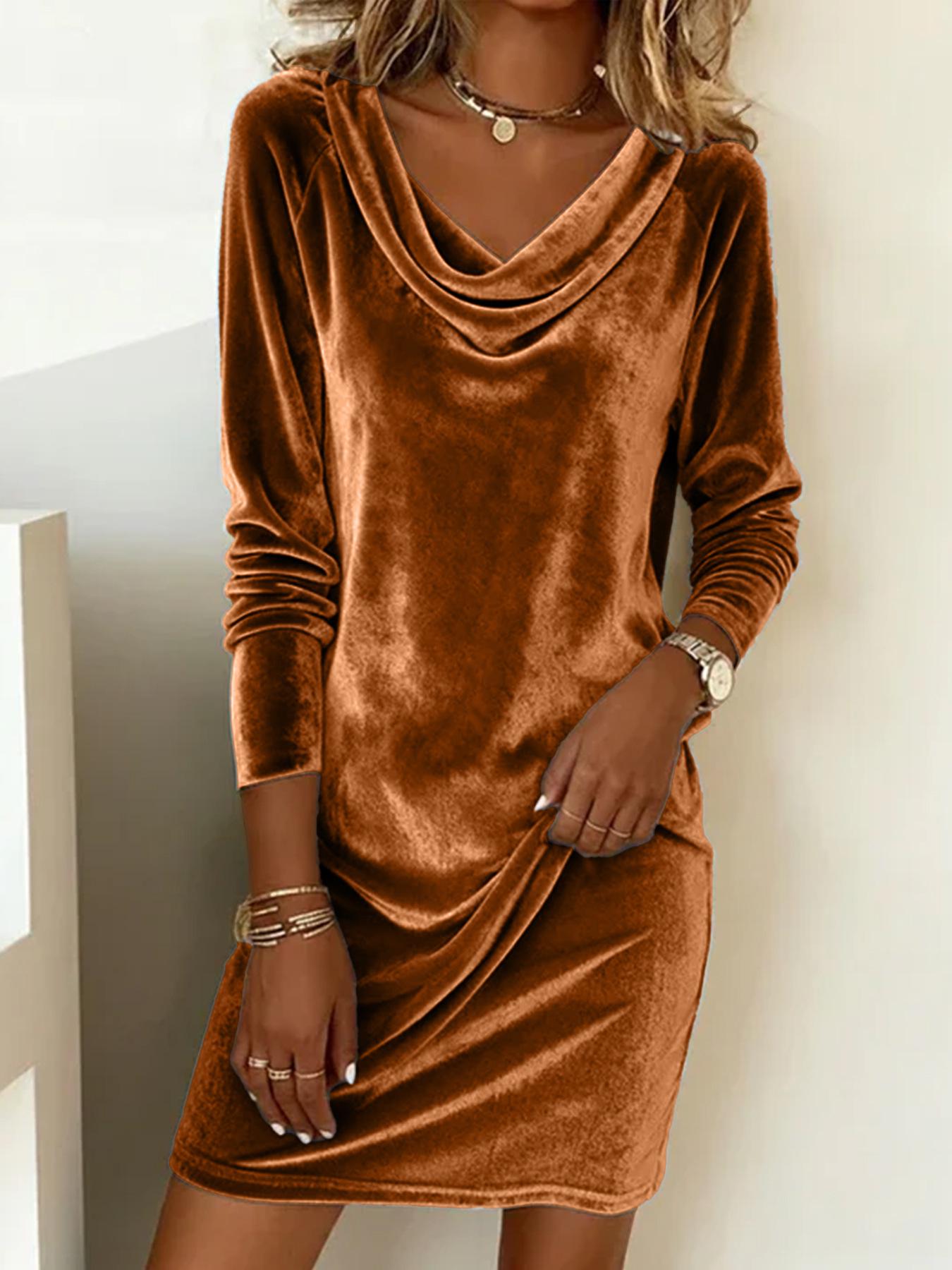 2025 Autumn/Winter Women s Velvet Coat Dress with Shawl Collar and Long Sleeves 5XL