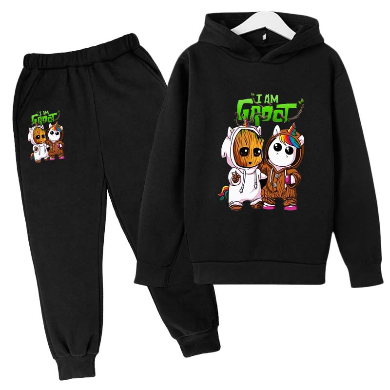 Marvel Kids Clothes Cartoon Groot Hooded Pant Set Kids Hoodies for Boys Girls Cosplay Anime Pullover Sweatshirt Children Clothes