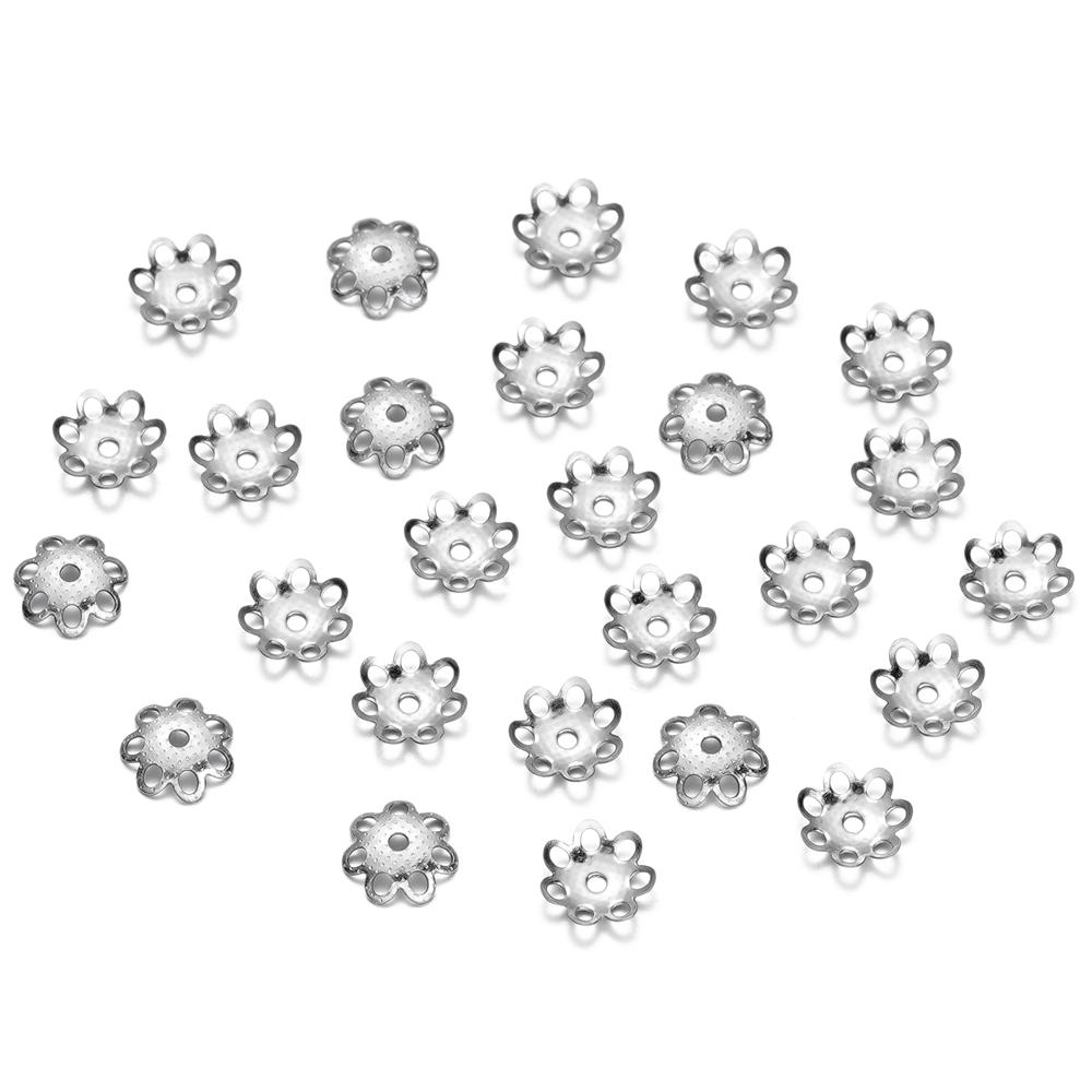 20/50Pcs/Pack Stainless Steel Flower Tree Leaf Round Beads Caps For Handmade DIY Jewelry Making Bracelet Necklace Accessories