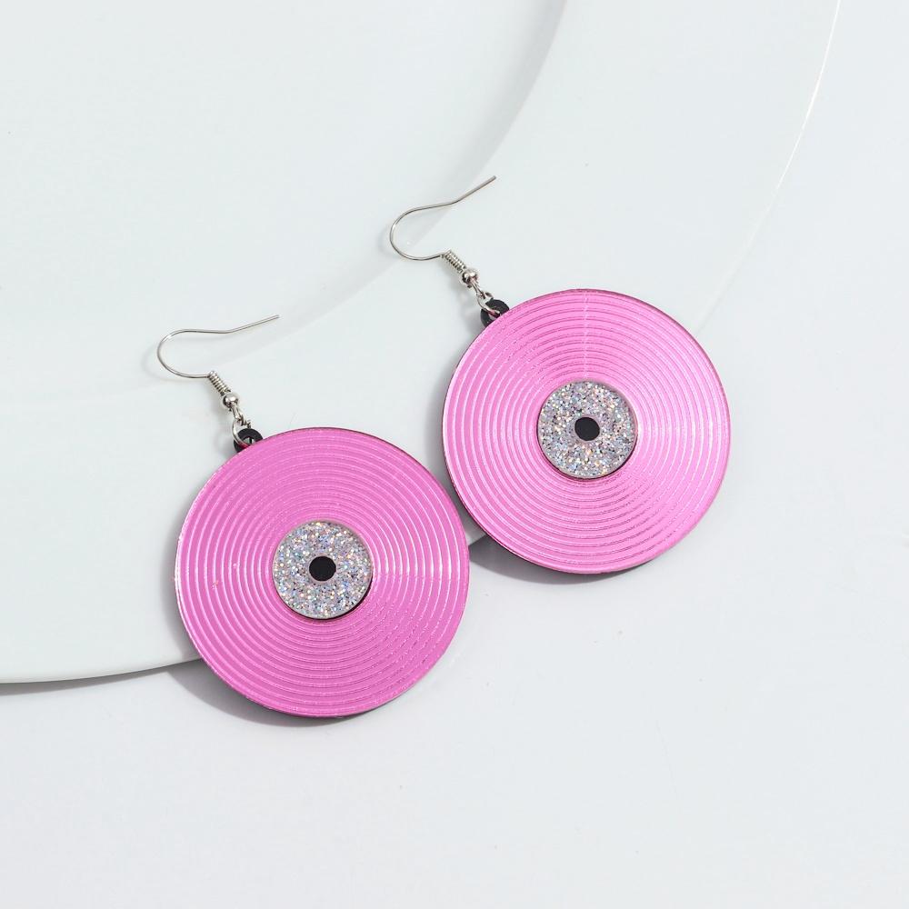 

Hot Selling Vinyl Record Acrylic Drop Earrings Large Personality Pink Record Dangle Earrings for Women Festival Jewelry Gifts