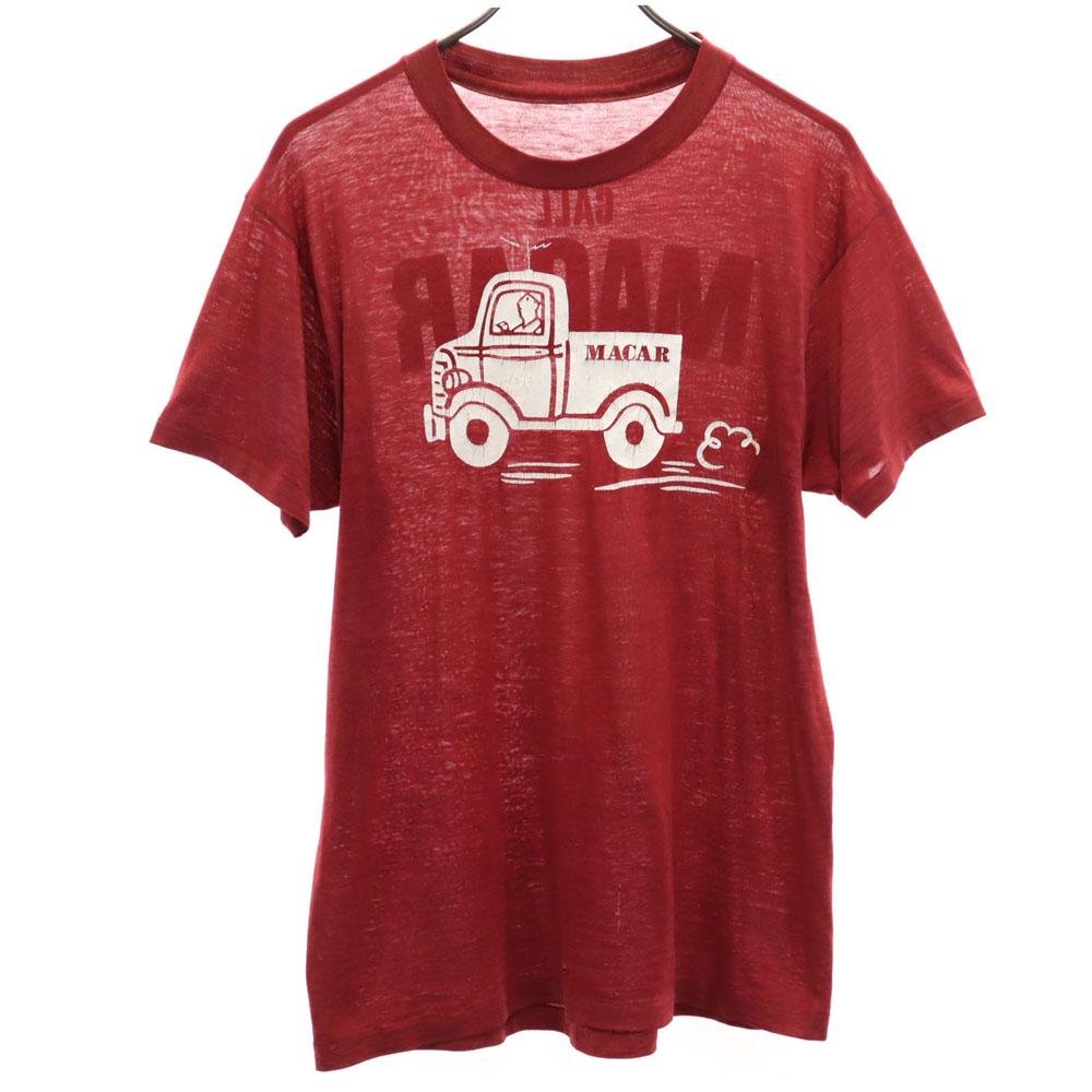 VINTAGE 70s 80s MACAR Short sleeve Single stitch T-shirt wine-red Men's Used