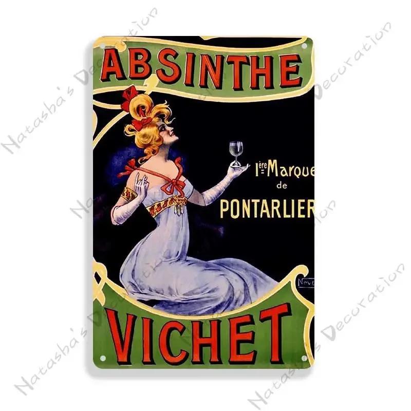 Absinthe Metal Tin Sign Beer Brand Metal Signs Wall Plate Vintage Metal Plaque Man Cave Home Plate Wall Industrial Decor