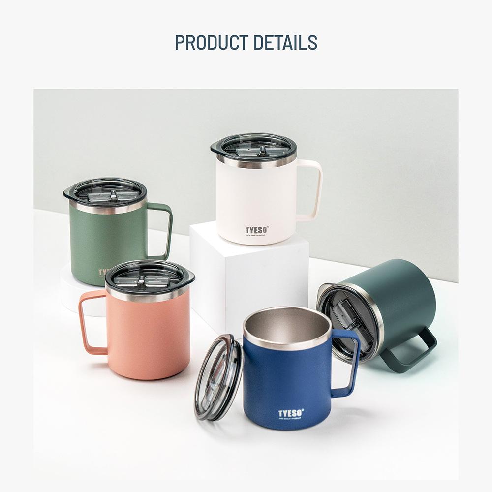 Tyeso Stylish Office Coffee Mug 304 Stainless Steel Visual Lid Minimalist Design with Handle Unisex Mug for Daily Use