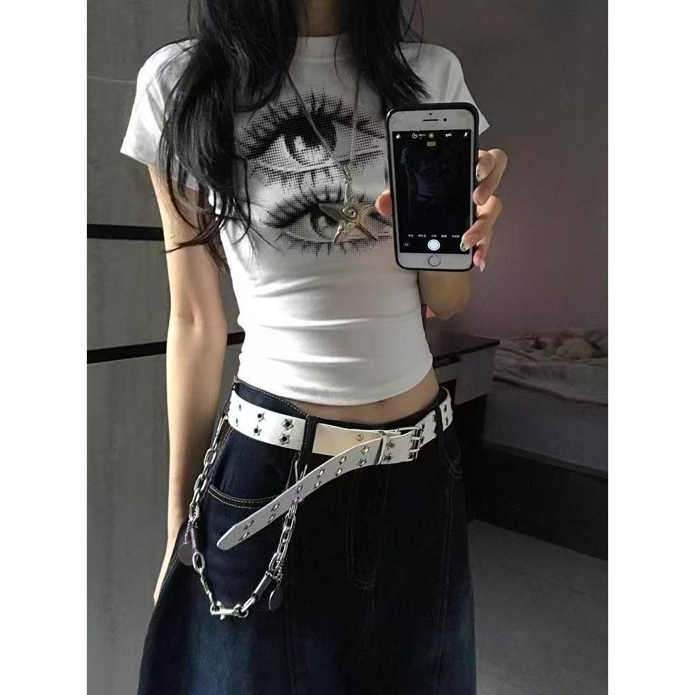 American Spice Girl Eye Print Short Sleeve Design T-Shirt Women's Summer Niche Slim Short Student Top