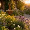 Vintage Style Rusted Metal Rabbit Garden Stake with Heart-Shaped Planter Decoration for Outdoor Lawn Patio Yard Use