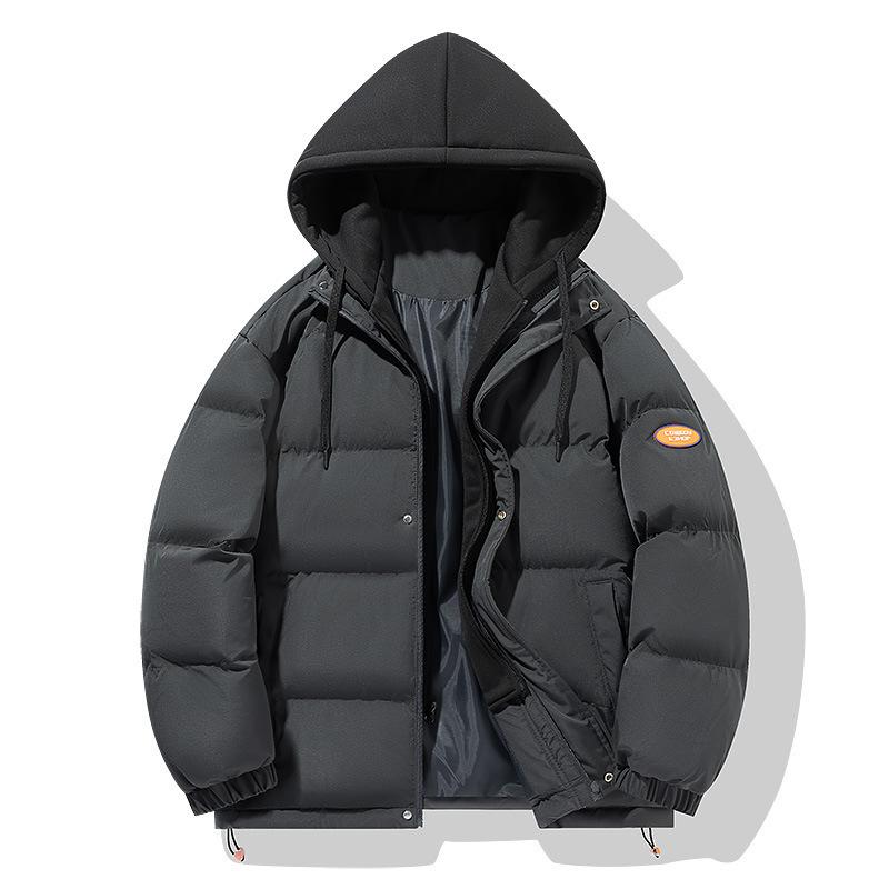 Fake Two-piece Cotton-padded Coat Men's 2025 Winter Thick Casual Hooded Bag Clothes Young Women's Top Thick Coat