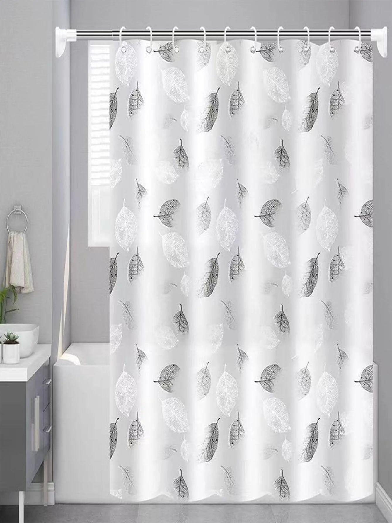 

1Pc Lightweight Shower Curtain Liner With Hooks, Plastic Leaf Waterproof Bathroom Curtain Liner, Bath Curtain For Bathtub Decor W60H190(CM)-1 Pcs