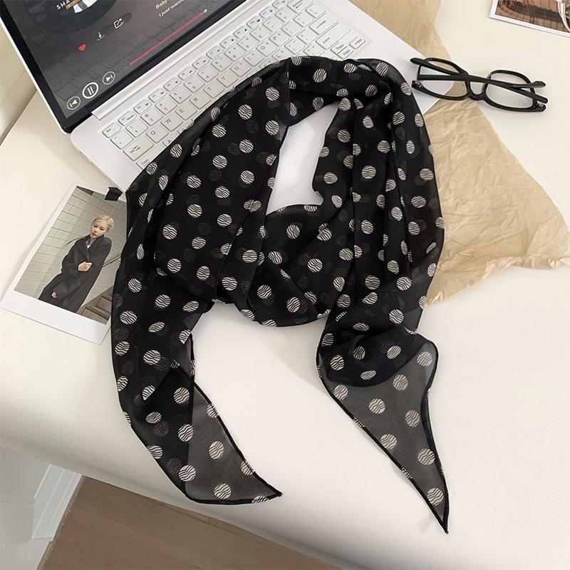 2025 Korean Style Silk Polka Dot Scarf Ribbon Neck Tie and Waist Belt for Women