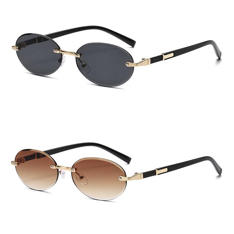 Popular Women Men Shades Oval Sun Glasses for Woman Man Summer Traveling UV400 Rimless Sunglasses Round Fashion Gafas De Sol