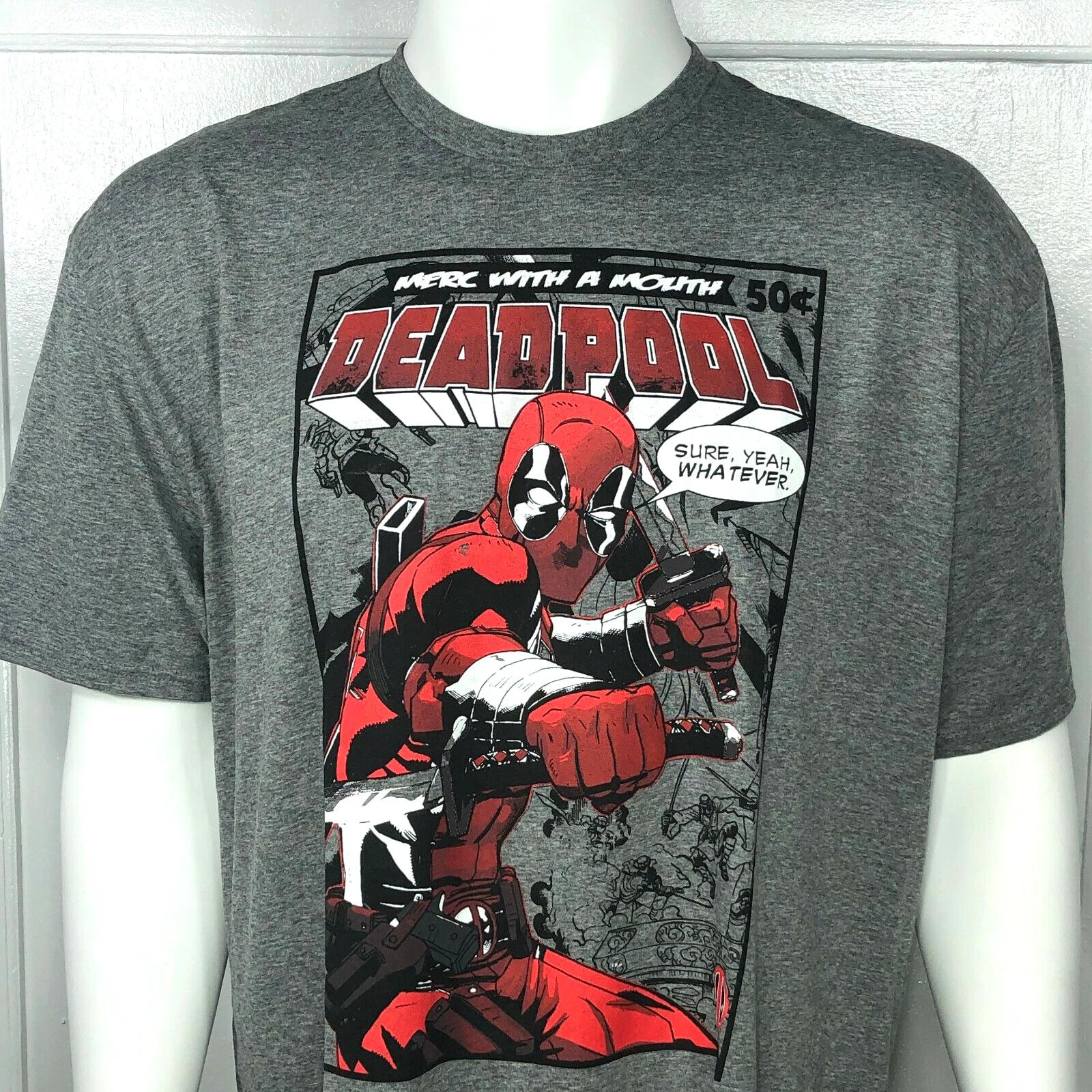 Deadpool Mens T Shirt Comic Book Cover Print Marvel Heather Gray Size 2XL 3XL