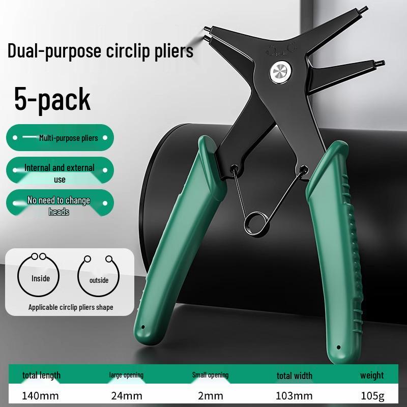 Dual-Use Multifunctional Circlip Pliers for Internal/External Bends, Spring Assembly, and Retaining Ring Handling