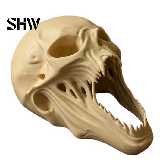 Horror Party Requisiten für Spukhäuser 3D Gedrucktes Halloween Totenkopf Ornament, Realistische Statue, Gruselige Gotische Wohnkultur Figur mit Scharfen Zähnen Haus