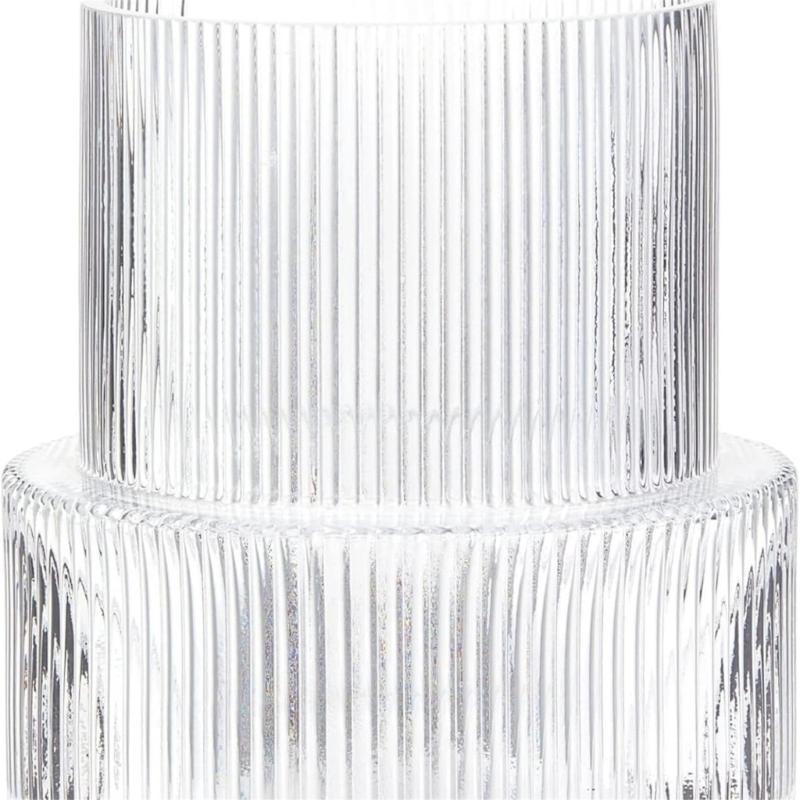 Ribbed Flower Display Jar in Fluted Glass, Indoor Accent Vessel for Cut Flowers, Artificial Bunches, and Desk Placement