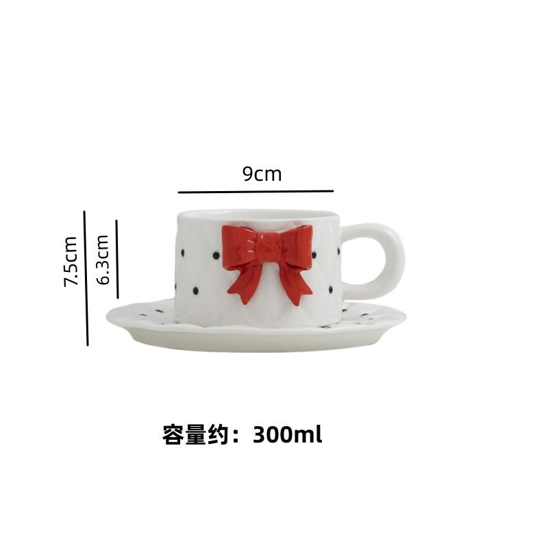 Bow Ceramic Coffee Cup Dish Set Exquisite Girls Afternoon Tea Coffee Latte Latte Cup Home Breakfast Milk Drink Mug Birthday Gift