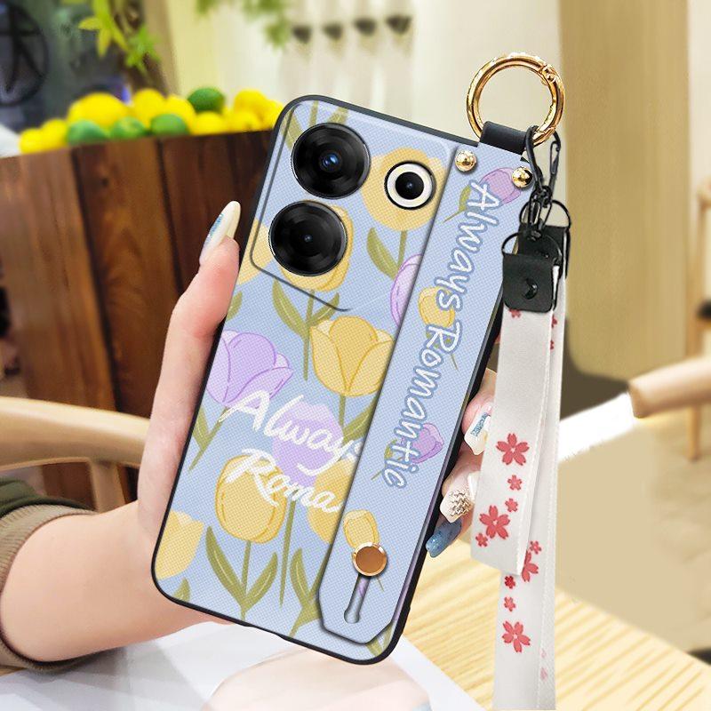 Ring Kickstand Phone Case For Tecno Camon20 Pro 5G/CK8n Dirt-resistant Silicone Fashion Design Wristband Phone Holder