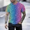 Women Short Sleeve Crew Neck T Shirt Black Gold White Gradient Glitter Dot Falling Sparkle Print Top