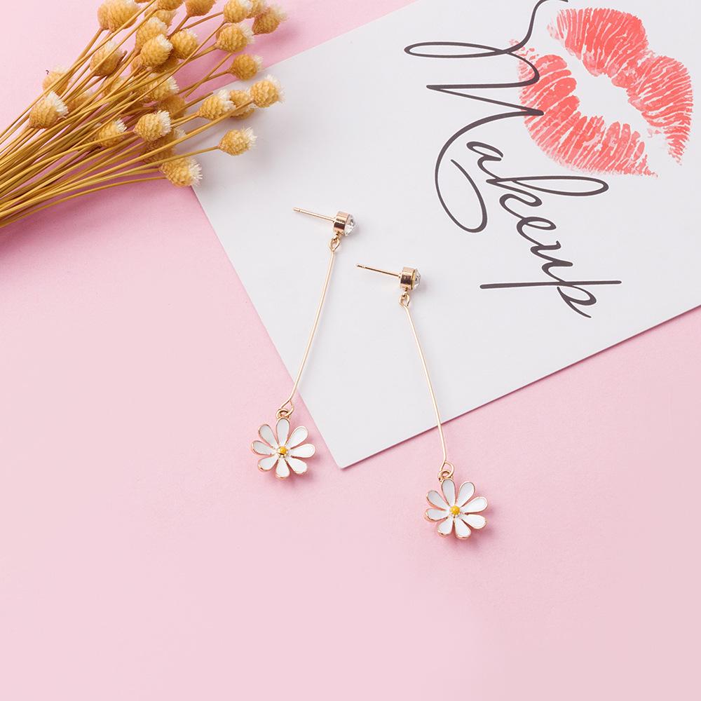 925 Silver Daisy Flower Oil Drop Earrings, Ear Clips, and Diamond Accents - Elegant and Versatile for Any Occasion