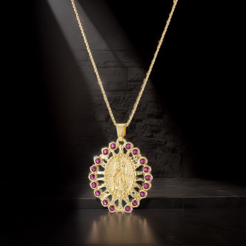 Fashion Religious Copper Micro-Set Colored Zircon Pendant Women'S Jewelry God Necklace