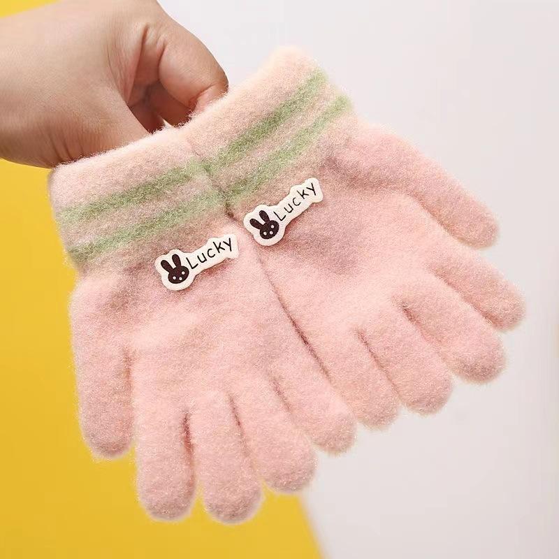 Children's new winter gloves little girl cute cartoon warm full finger gloves boys and girls thickened finger cots