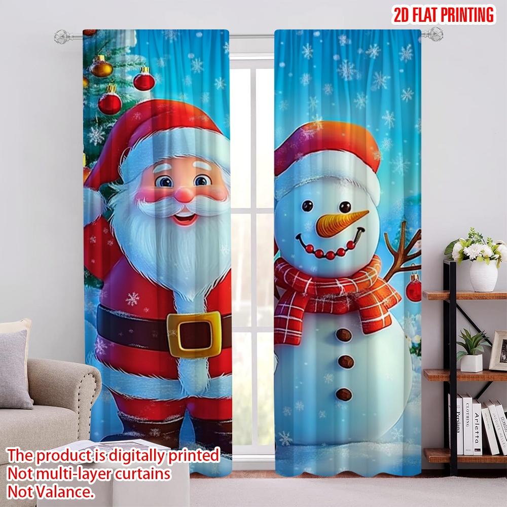 

Set Of 2 Flat Printing Merry Christmas Window Curtains Santa Claus Snowman Polyester Without Electricity Perfect Made W100*H70(CM)-Rod Pocket&2PCS