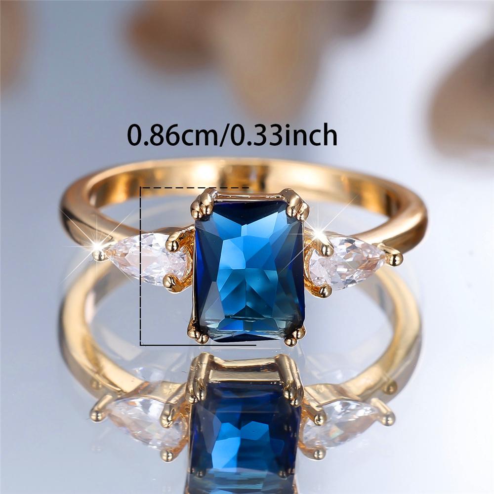 Trendy Blue Zircon Crystal Squarel Stone Vintage Gold Color Wedding Bands Engagement Rings For Wome