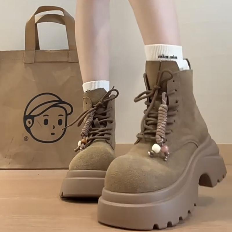 Gruba Podeszwa Damskie Buty Motocyklowe Styl Brytyjski Obcas Platforma Jesienne Nowoczesne Krótkie Botki Zapatos De Mujer