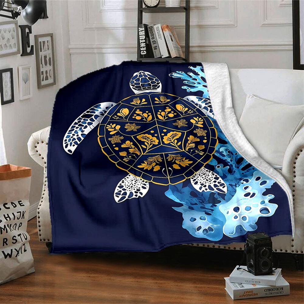1pc Sea Turtle Lightweight Flannel Blanket, Comfortable and Warm Blanket, for Office and Camping Sofa Bed054
