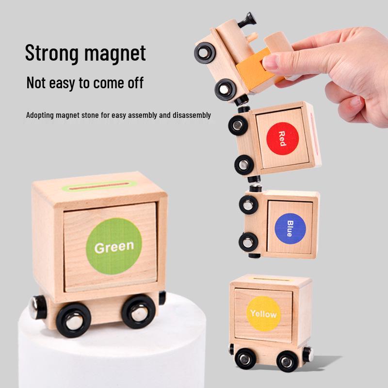 Children's Wooden Magnetic Train - Montessori Color & Shape Learning Puzzle