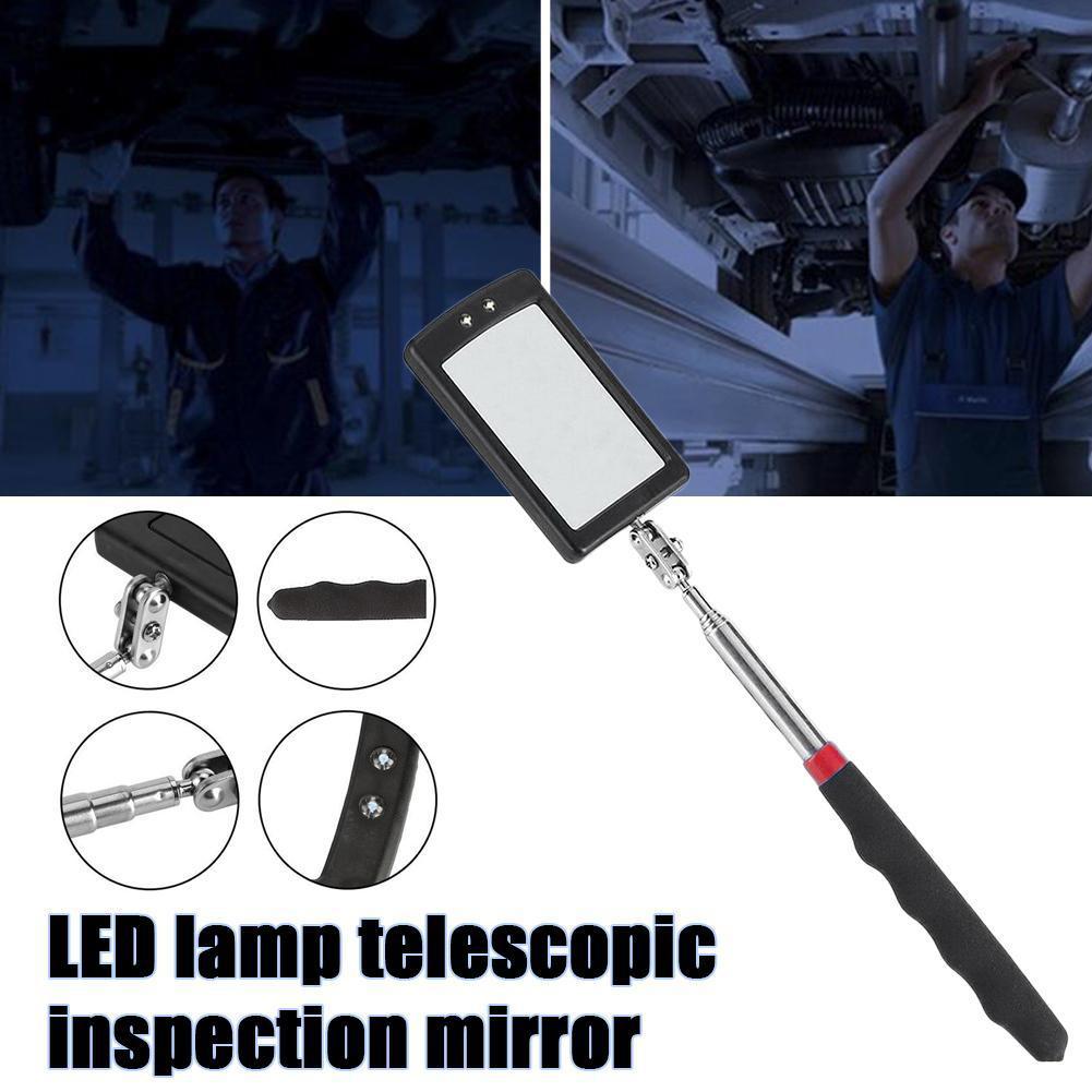 Inspection Mirror with LED Lighting 360° Telescopic Detection Lens Square Retractable Car Engine Chassis Mechanic Repairing Tool