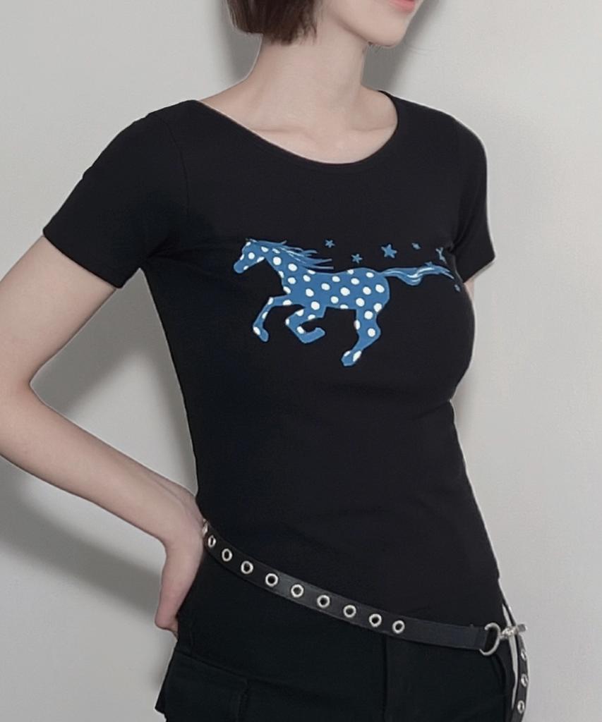 Ijeulum Star Horse Slim Fit Short Sleeve T-Shirt (Black)