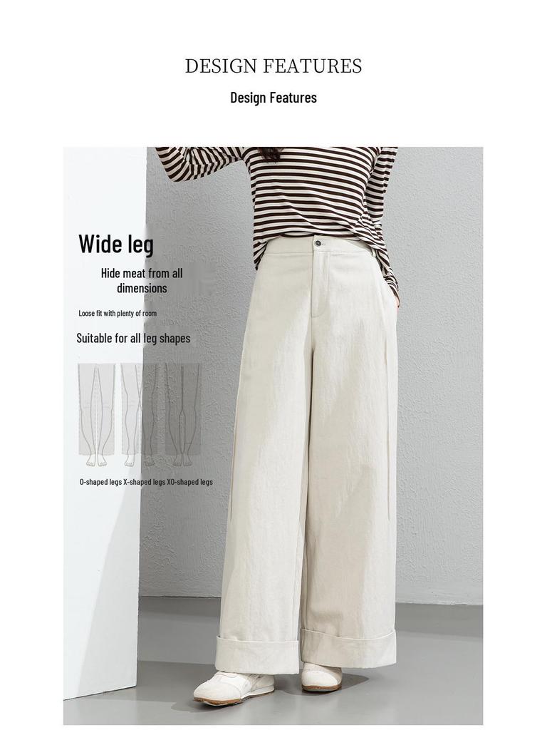 Xin Ge Women's Spring Tencel Cotton High Waist Wide Leg Pants with a Lazy Style Design