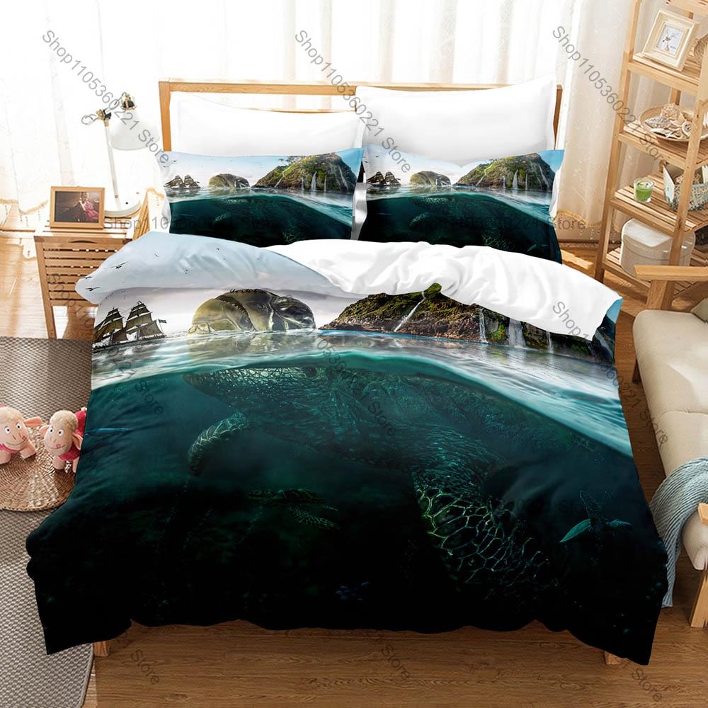 Cool Vivid Print Bedding Set 3Pcs World Turtles Turtle Island Style Modern Household Bedroom Ornament