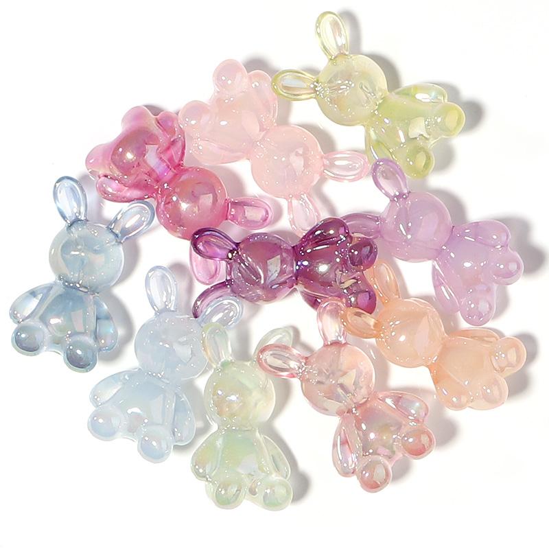 10Pcs Plated Color Acrylic Beads Cartoon Cute Rabbit Violent Bear Bead For DIY Bracelet Phone Chain Keychain Jewelry Ornament