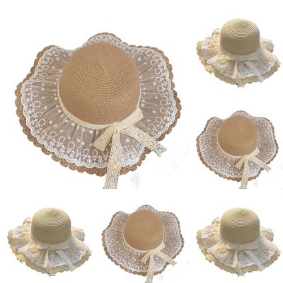 Chapeau de plage en dentelle avec nœud pour femme Chapeau de soleil