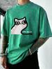 Who Am I Cat Printed Washed TShirt Mens Running Cotton T Shirts Crewneck Oversized Clothes Summer Soft Man Short Sleeves
