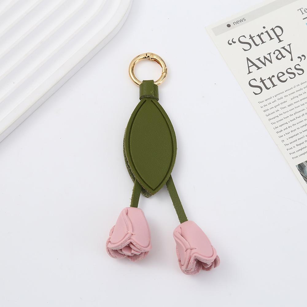 Handmade Flower Pu Keychain Hanger Bag Charm Multi-color Tulip Leather Pendant  Men