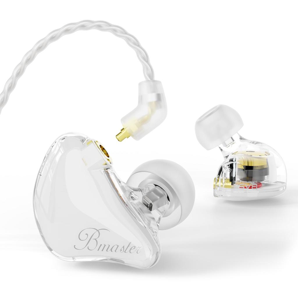 BASN Bmaster IEM Triple Driver In-Ear Monitor Earphones with Two Detachable MMCX Cables for Musicians and Drummers (White)